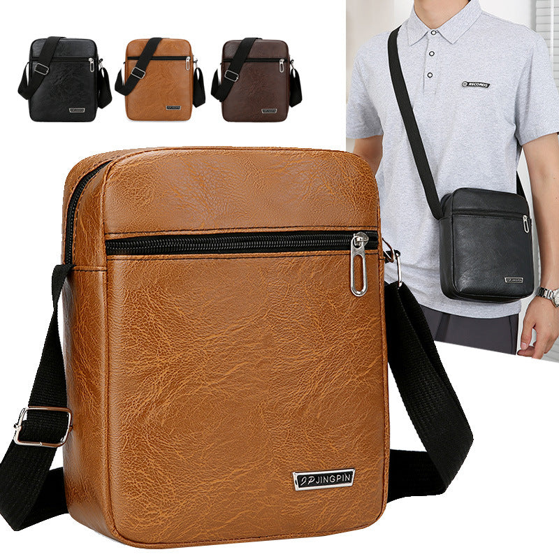 New business commuter men's bag PU soft leather simple solid color versatile shoulder bag multi-layer large-capacity textured messenger bag