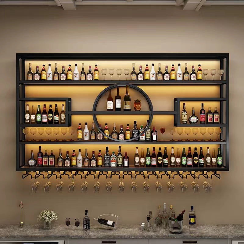 Bar bar decorative wall-mounted luminous wine rack restaurant wall-mounted wrought iron wine cabinet creative wine glass display rack