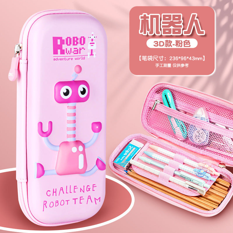 Deli EVA pencil case 3D cartoon robot large capacity pencil case girl stationery case boy girl pencil case