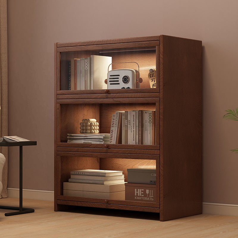 Retro American floor-to-ceiling bookcase Solid wood small cabinet Locker Living room storage Display cabinet Integrated dust rack