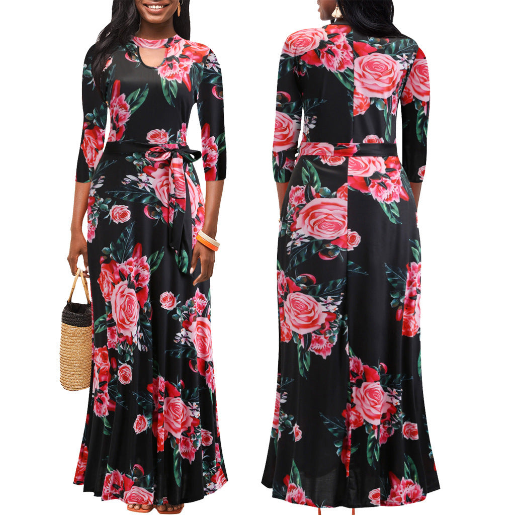 Spring and Autumn 2022 new European and American  independent station women's clothing V-neck waist large skirt polka dot printing dress women