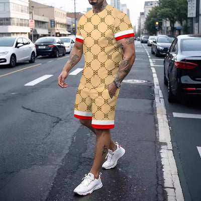 New european and american style cross-border 3d printed t-shirt and shorts set - men's activewear