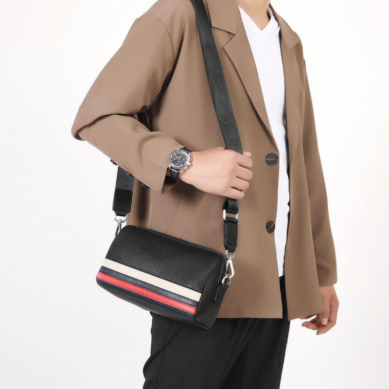 Shoulder bag men's messenger bag first layer cowhide business casual fashion contrasting color genuine leather large-capacity men's bag one piece delivery