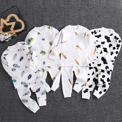 Wholesale autumn/winter baby thermal underwear sets for boys and girls, pure cotton newborn infant home wear - dropshipping available