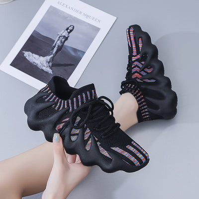 2025 new versatile trendy student casual sports running shoes soft flat anti-slip flyknit breathable mesh women's shoes