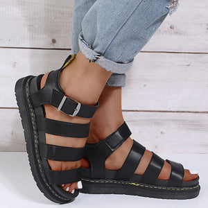 New european and american summer women's sandals - buckle casual beach shoes, chunky sole, plus size, flat platform martin sandals for cross-border e-commerce