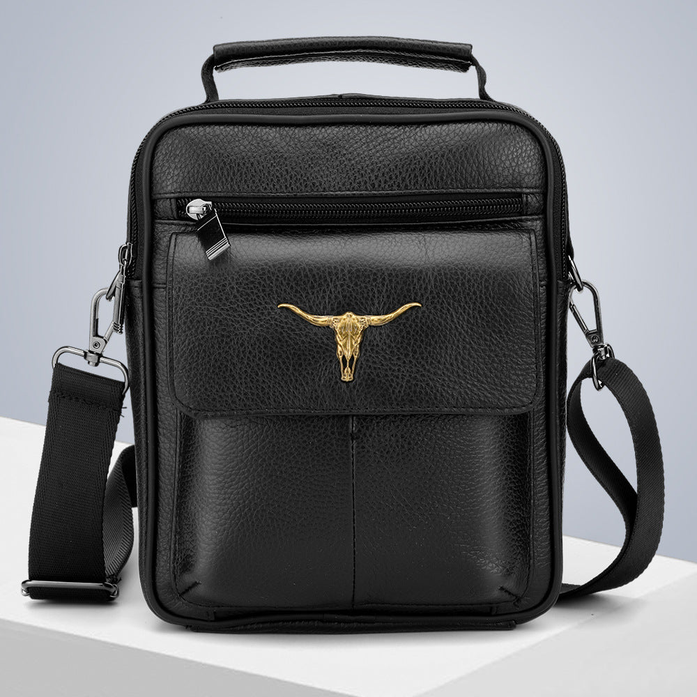Casual shoulder messenger bag, men's leather satchel handbag, first-layer cowhide shoulder bag, large-capacity men's bag.