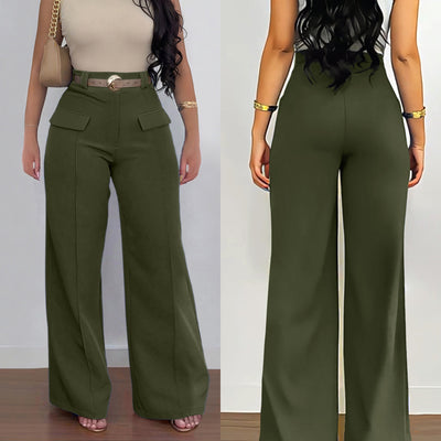 S391422 european and american style high-waisted wide-leg pants for women - versatile, fashionable, new arrival with pocket accents, loose fit, drapey, and casual