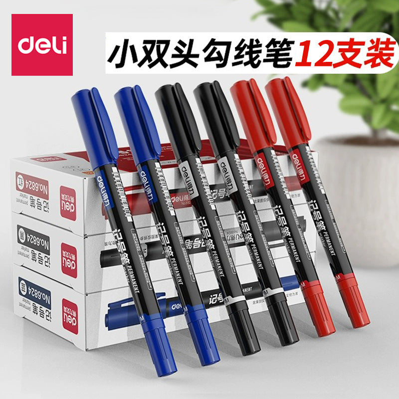 Deli 12 pcs double-ended marker, rough oil pen, thin hook pen, CD disc pen, express pen, mark pen wholesale