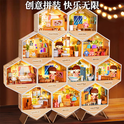 Diy miniature house scene handmade ornament art house mini boy girl assembly toy birthday gift