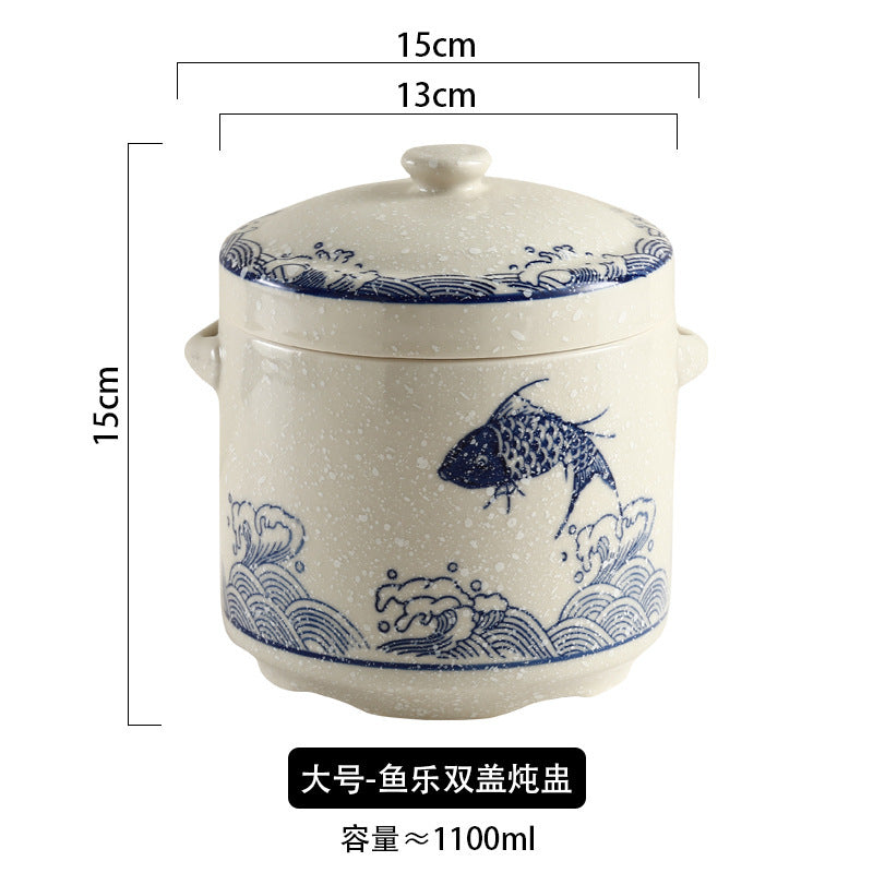 陶瓷隔水炖盅带盖双盖炖燕窝蒸蛋双耳炖罐家用中大号汤盅餐厅酒店