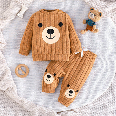 cartoon bear baby outfit: knitted long-sleeve top + pants set - newborn soft & comfortable