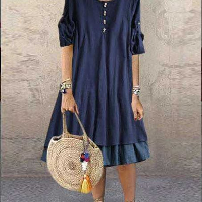 summer style casual loose plus size button-down vintage patchwork maxi dress - women's in-stock