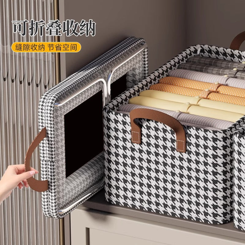 Qiandongge pants storage box household wardrobe clothes steel frame storage box foldable fabric cloakroom storage basket