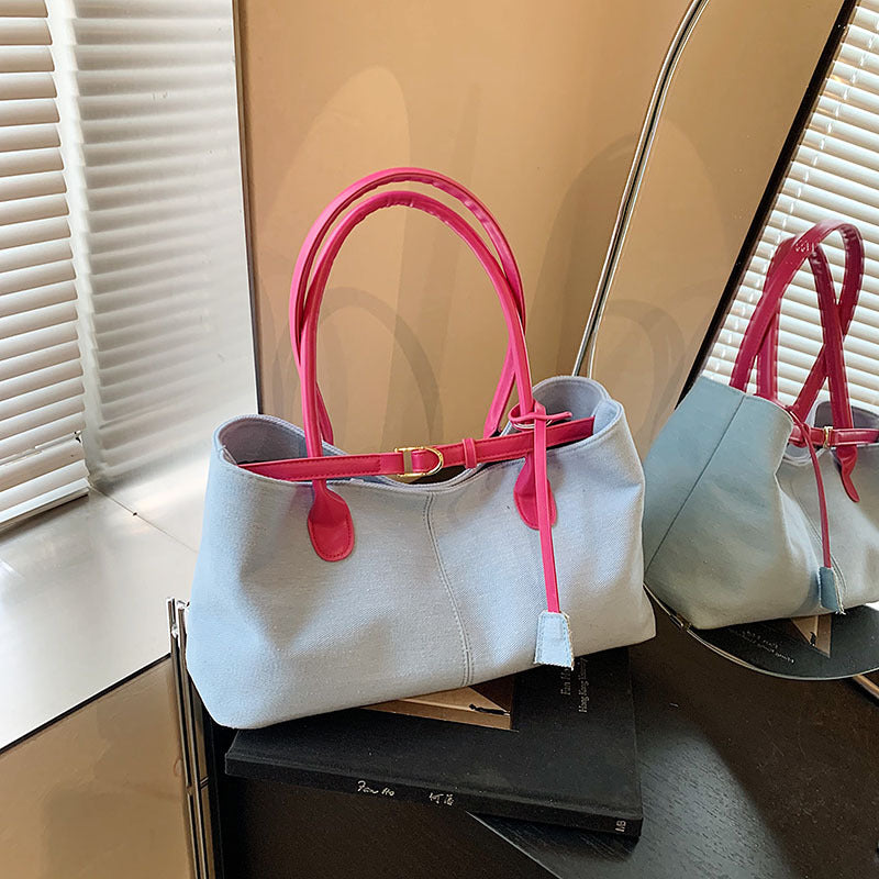 Casual denim underarm bag women's 2025 new fashion portable tote bag large capacity commuter shoulder bag