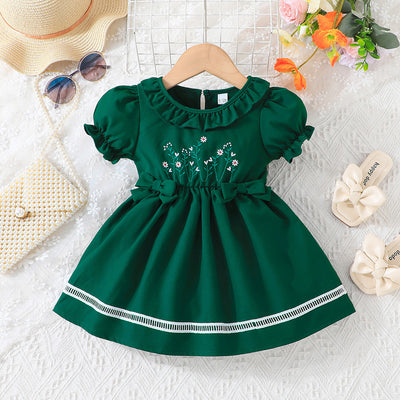 new summer collection: baby & toddler girl's solid color bubble sleeve floral print belted dress