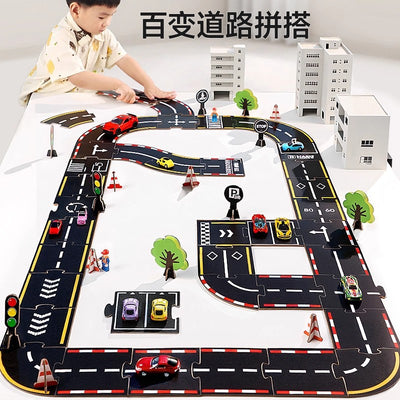 Kids rail traffic patchwork puzzle diy racing track puzzle early education educational toys car parking lot