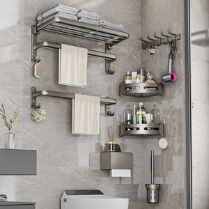 Space aluminum gun gray bath towel rack bathroom storage rack bathroom wall hanging bathroom towel rack suit no punching