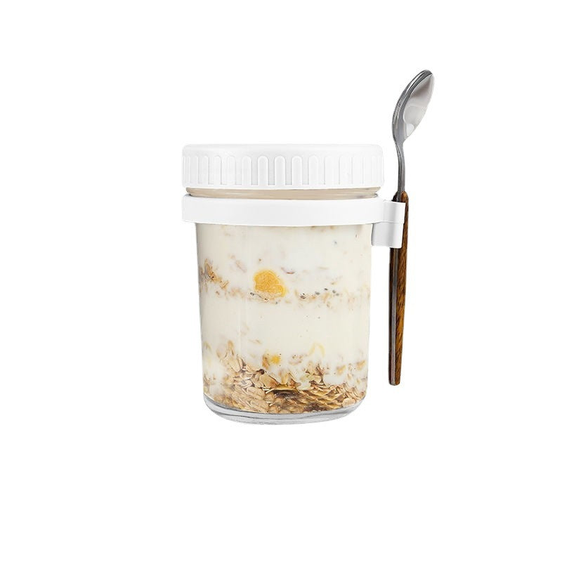 隔夜燕麦杯玻璃牛奶杯便携酸奶杯麦片杯子带勺盖早餐杯批发梅森杯