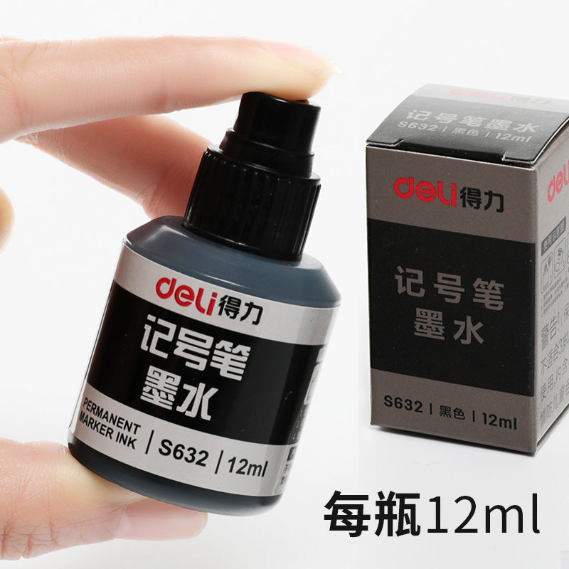 Deli S632 marker ink Oil-based pen ink with S552 refillable marker 12ml large head pen ink