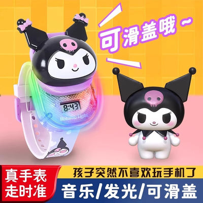 Kids' sliding cover cartoon music electronic watch - toy watch for boys and girls - kuromi style gift