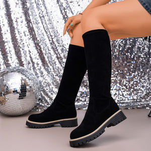 European and american slimming over-the-knee boots, autumn/winter new collection, chunky heel round toe, export fashion boots, women's plus size elastic slim fit boots