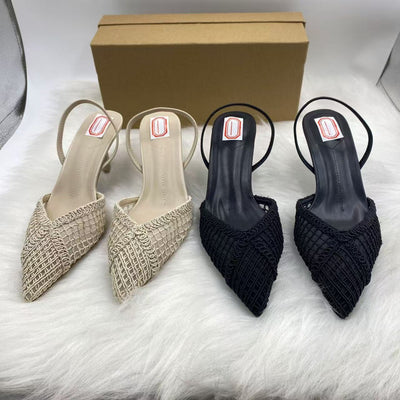 Za's 2025 new pointed-toe heels: chunky heel, french-inspired, unique design, hollow-out knit, elegant and versatile closed-toe style