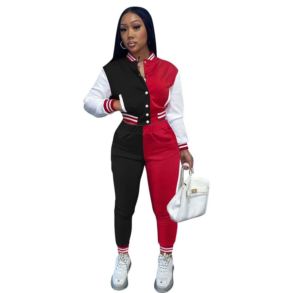 2021 European and American large-size women's clothing autumn,  wholesale winter, sexy long-sleeved baseball jersey women's two-piece set