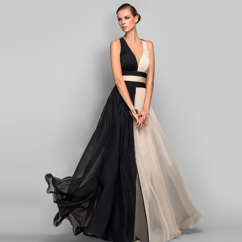 new summer european and american export dress -  slim-fit sexy sleeveless color block maxi dress