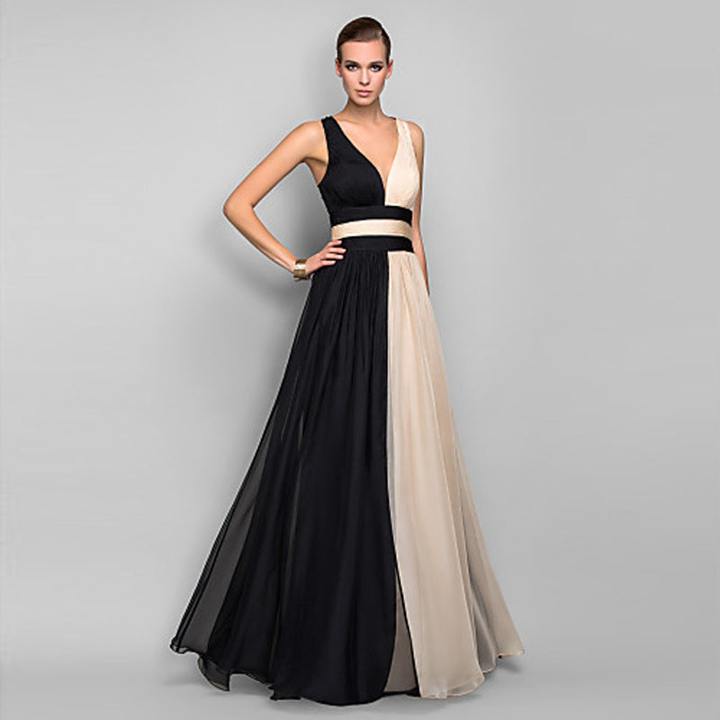 new summer european and american export dress -  slim-fit sexy sleeveless color block maxi dress