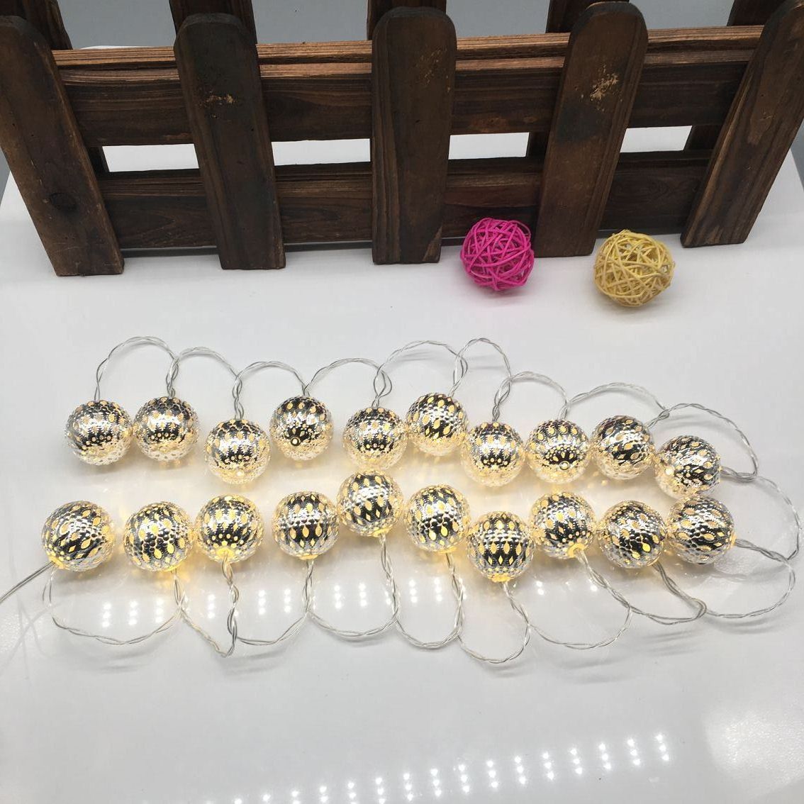 Morocco ball LED string light Christmas wrought iron ball decorative light string waterproof battery box iron ball star small lantern