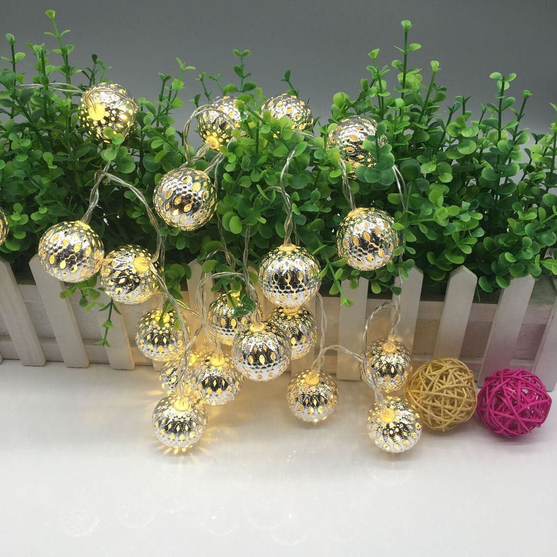 Morocco ball LED string light Christmas wrought iron ball decorative light string waterproof battery box iron ball star small lantern