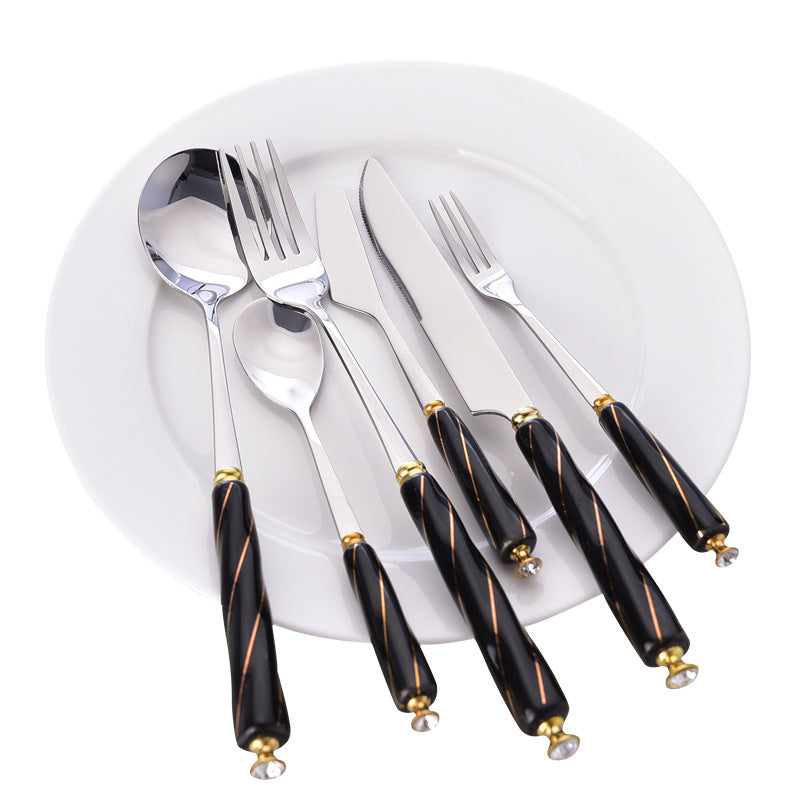 Amazon western cutlery set - stainless steel butter knife, ceramic handle steak knife, soup spoon, and fork combination - wholesale