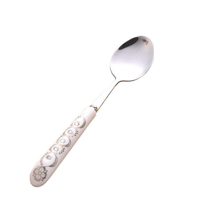 Ceramic handle cutlery set, western stainless steel dinnerware knife, fork, and spoon gift box set, stainless steel spoon ceramic gift cutlery