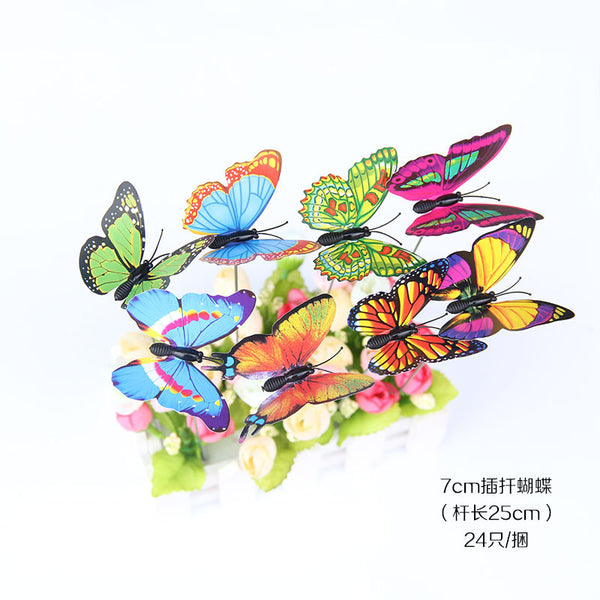 Cross-border 7CM plug rod butterfly garden decoration pvc simulation butterfly courtyard outdoor decoration 3d three-dimensional butterfly