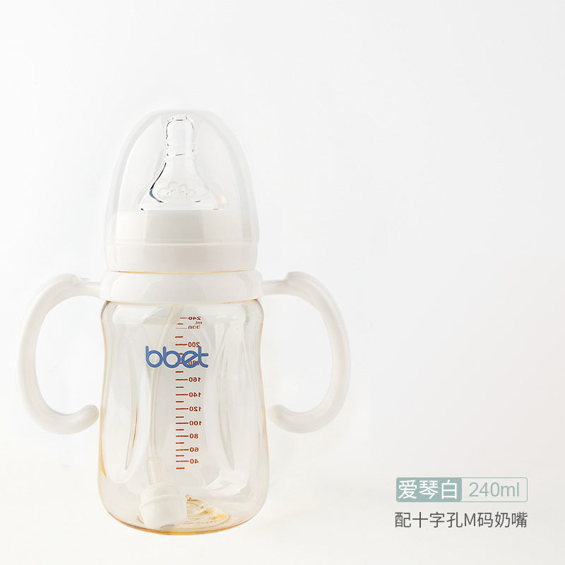 Babycare ppsu baby bottle wide neck with handle straw newborn infant plastic bottle wholesale