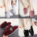 Cotton slippers home shoes 2024 new autumn winter flats baotou rhinestone plush shoes micro business export furry slippers