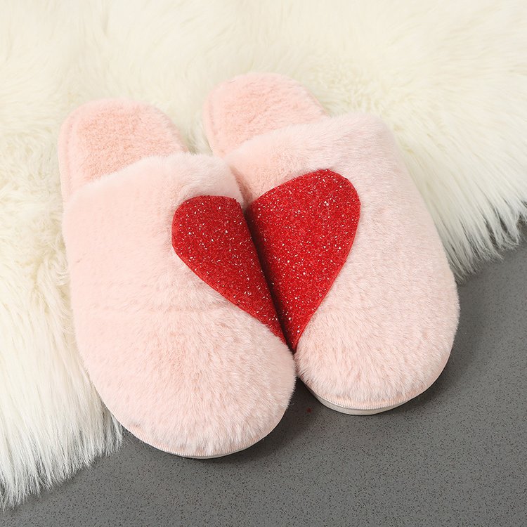 Rhinestone autumn/winter new cotton slippers women's couple heart minimalist slippers men's closed-toe warm cotton slippers - direct from manufacturer
