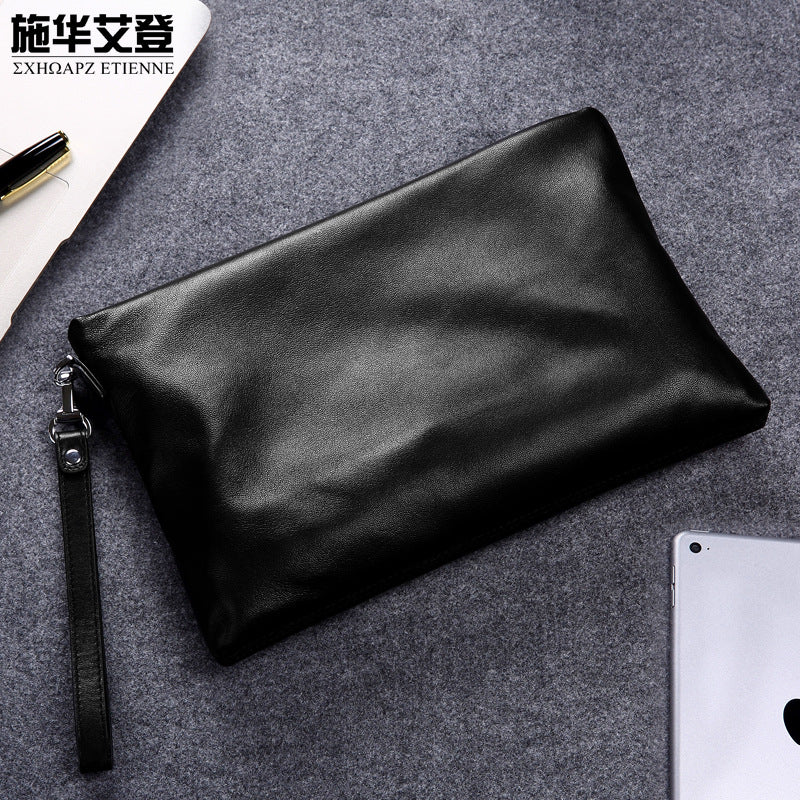 New men's bags, genuine leather casual handbags, first-layer cowhide envelope bags, large-capacity clutch bags, soft leather men's clutch bags.
