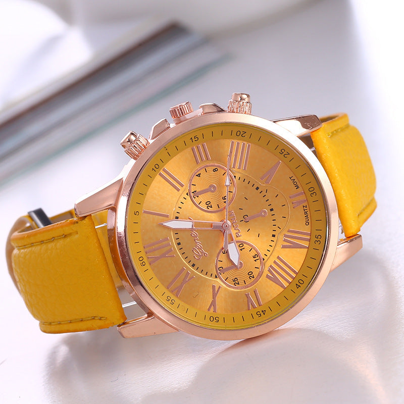 Women's fashion watch with leather strap - multiple strap colors, rose gold quartz watch - cross-border wholesale watch