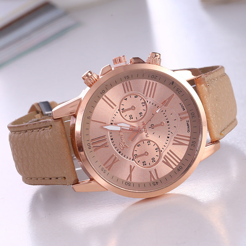 Women's fashion watch with leather strap - multiple strap colors, rose gold quartz watch - cross-border wholesale watch