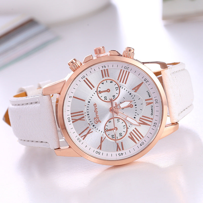 Women's fashion watch with leather strap - multiple strap colors, rose gold quartz watch - cross-border wholesale watch