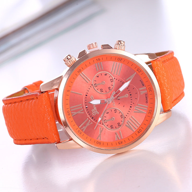 Women's fashion watch with leather strap - multiple strap colors, rose gold quartz watch - cross-border wholesale watch
