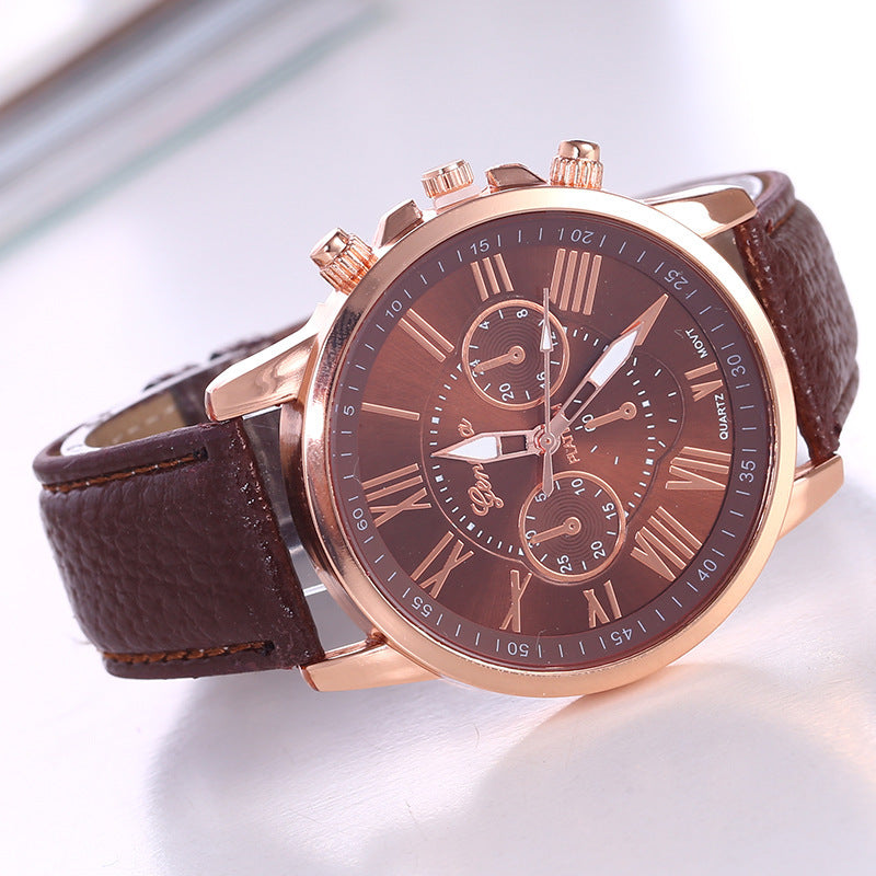 Women's fashion watch with leather strap - multiple strap colors, rose gold quartz watch - cross-border wholesale watch