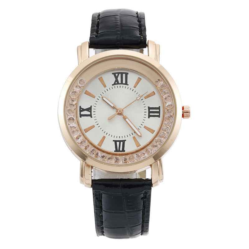 Dropshipping korean style casual fashion student watch - women's rhinestone gift live stream ladies quartz watch with leather strap