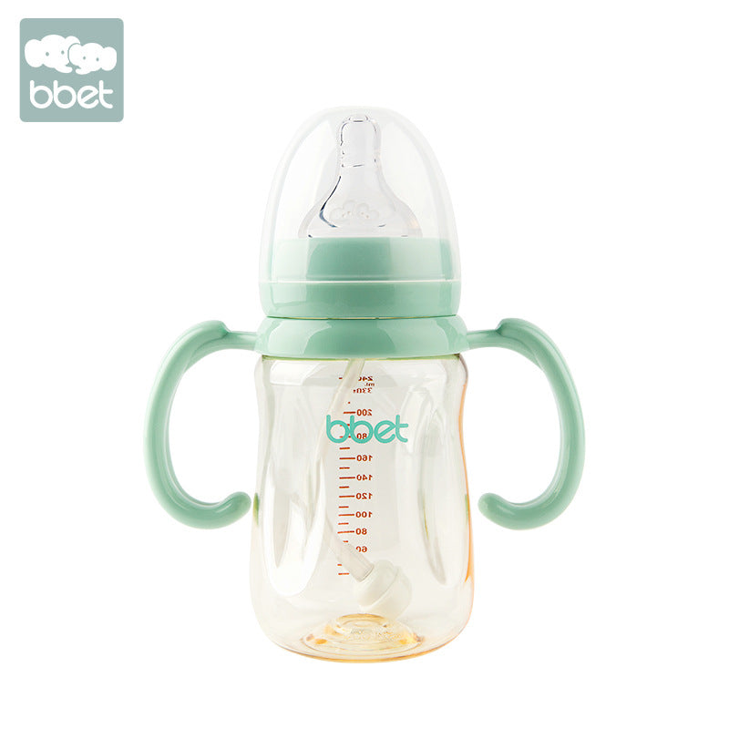 Babycare ppsu baby bottle wide neck with handle straw newborn infant plastic bottle wholesale