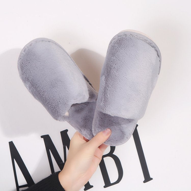New japanese-style winter warm fuzzy cotton slippers - unisex couple's indoor home slippers, warm closed-toe silent slippers