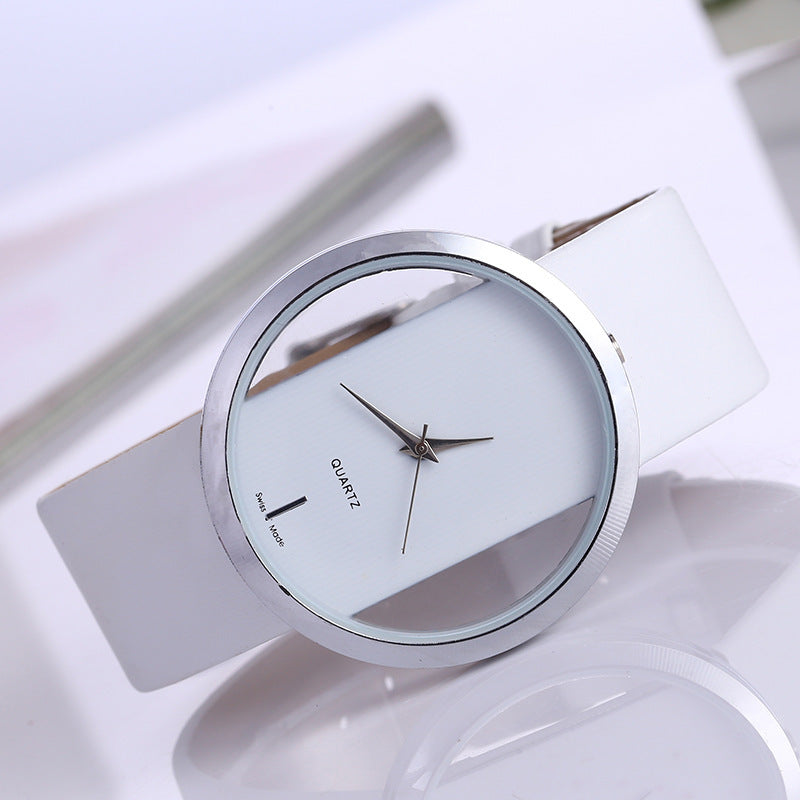Aliexpress export casualfashionelegant transparent cut out neutral hand expression couple belt quartz watch large dial