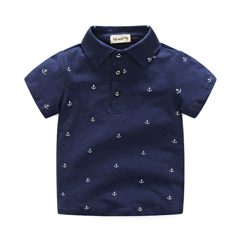 Wholesale new arrival: european & american style anchor print polo shirt & jeans set for boys - baby suit