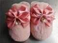 Autumn wintercouple cotton slippers women's indoor heattech toe-cap bows pearl home confinement wool slippers winter